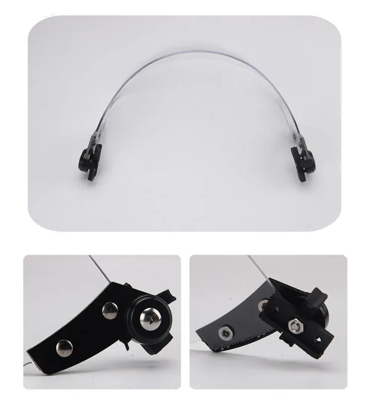 Transparent polycarbonate helmet mask with guide rail for attachment, showing semi-rimless sports design.
