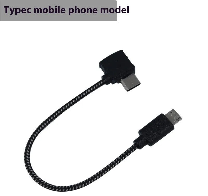 15cm remote control data cable with Type C connector and metal tip on white background