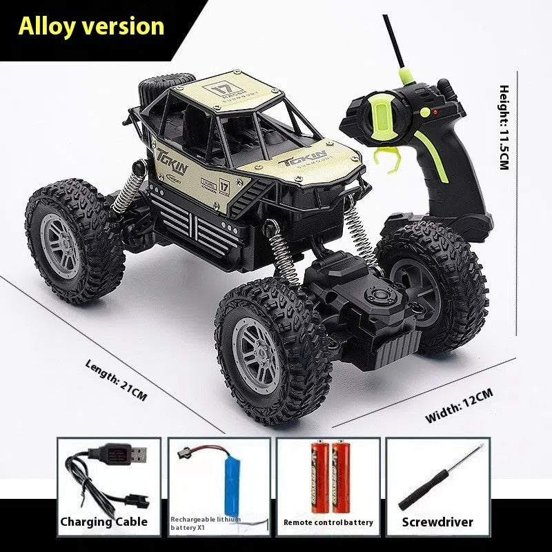 Children's rechargeable four-wheel drive remote control off-road car in fire blue colour with handle controller