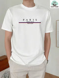Men's short-sleeved pure cotton T-shirt with a printed letter design in a loose fit.