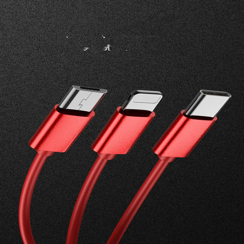 One For Three telescopic data cable 120cm with Apple Android Type-C connectors in multiple colours