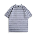 Men's striped loose fit short sleeve T-shirt in apricot colour with round neck and half sleeve design