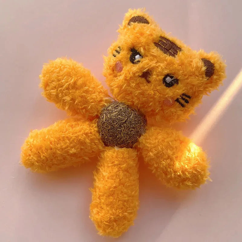 Catnip ball chewing toy in animal designs for feline dental play and entertainment