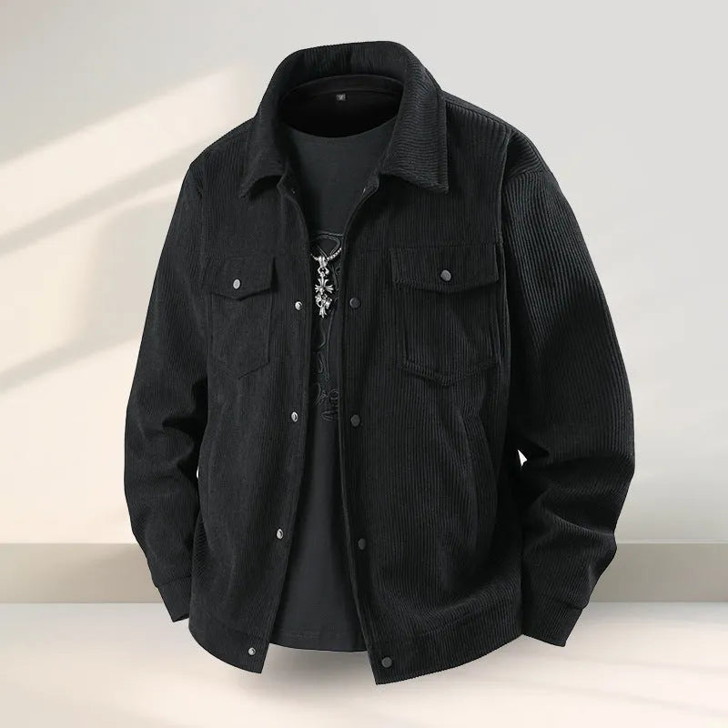 Men's slim fit Lycra casual coat in black with thickening lining shown front view