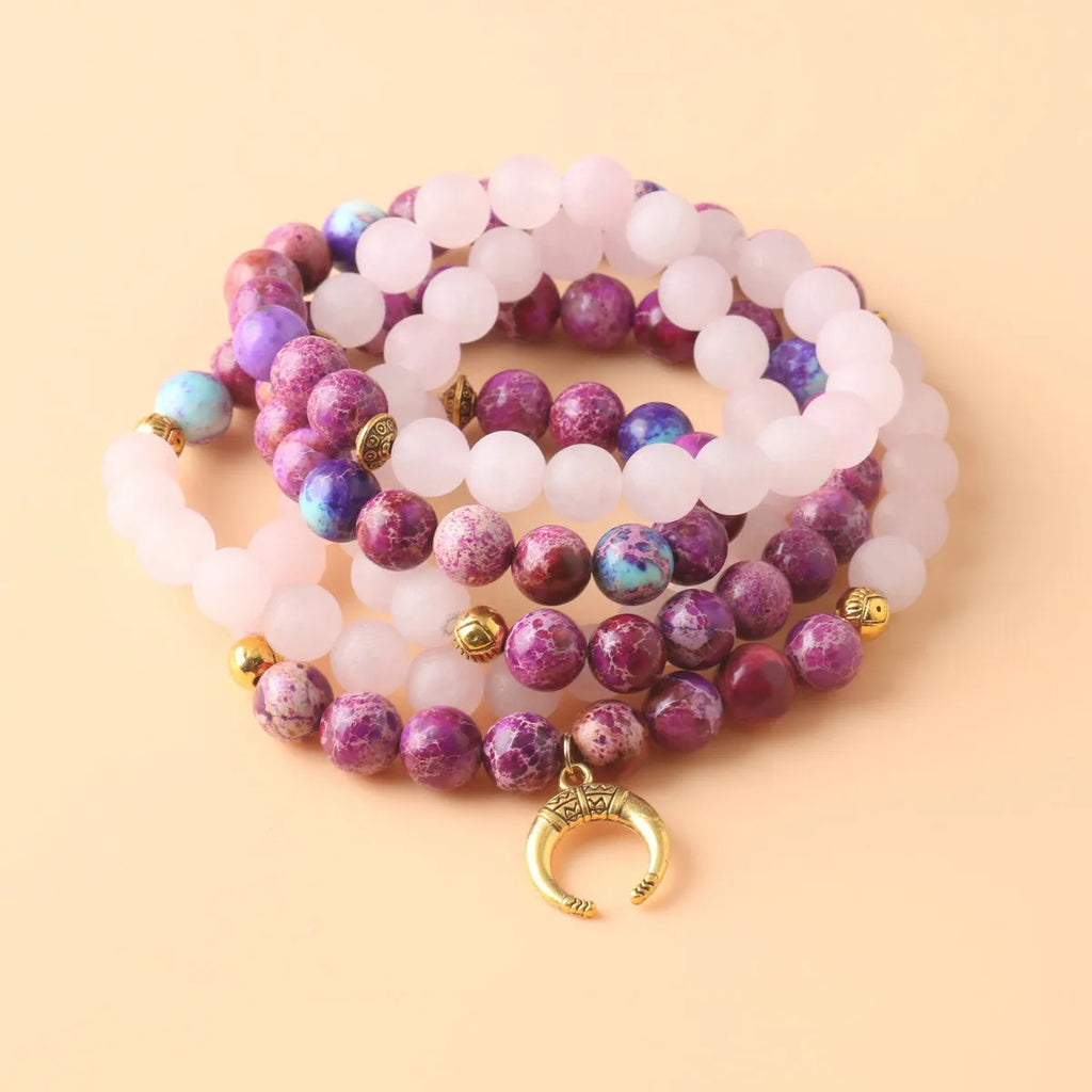 Personalised necklace with round pink Emperor Stone bead pendant on a chain