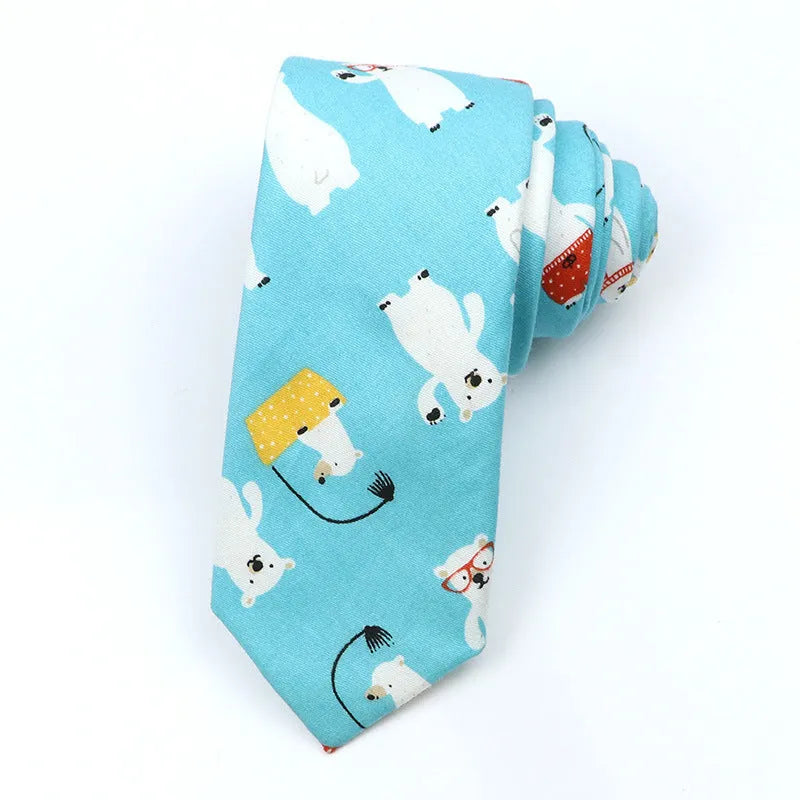 Men's narrow cotton bow tie with printed cartoon patterns in Korean casual style