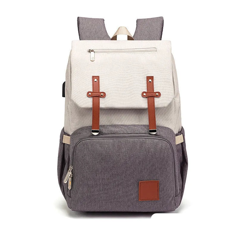 Grey white Oxford fabric mummy bag backpack with stroller hooks and honeycomb back pad for baby travel