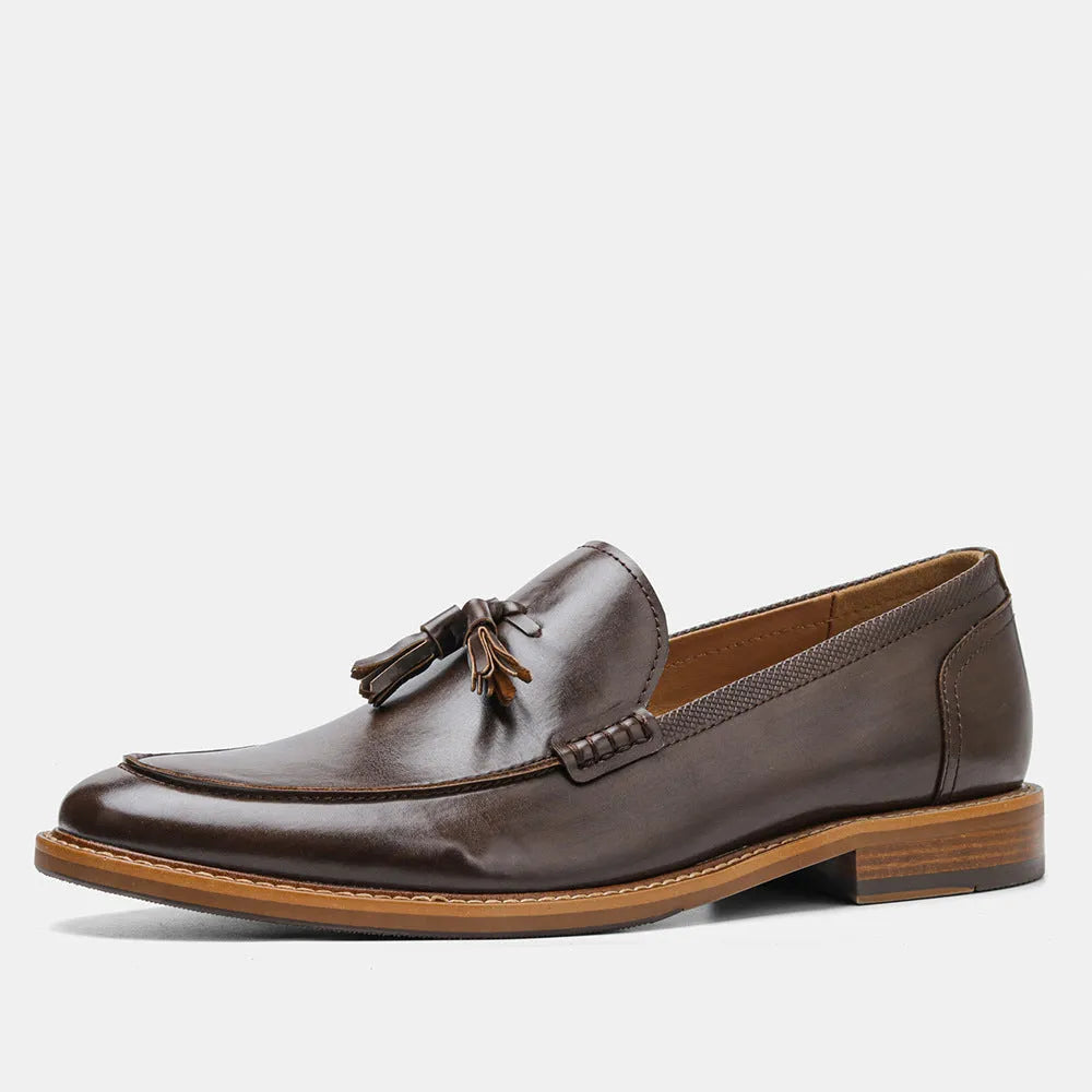 Mens wood grain tassel loafers slip-on business formal shoes PU upper composite sole
