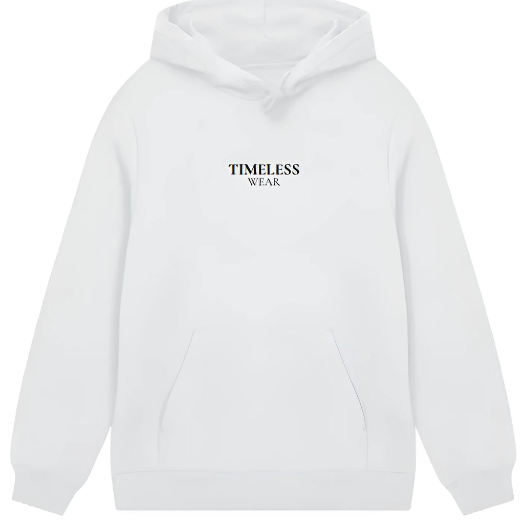 Loose drop shoulder hooded sweatshirt in solid white or black, pullover casual top sizes S to 5XL
