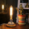 Retro ceramic table lamp with wooden base, glass shade, and a dimmer switch in American Country style.