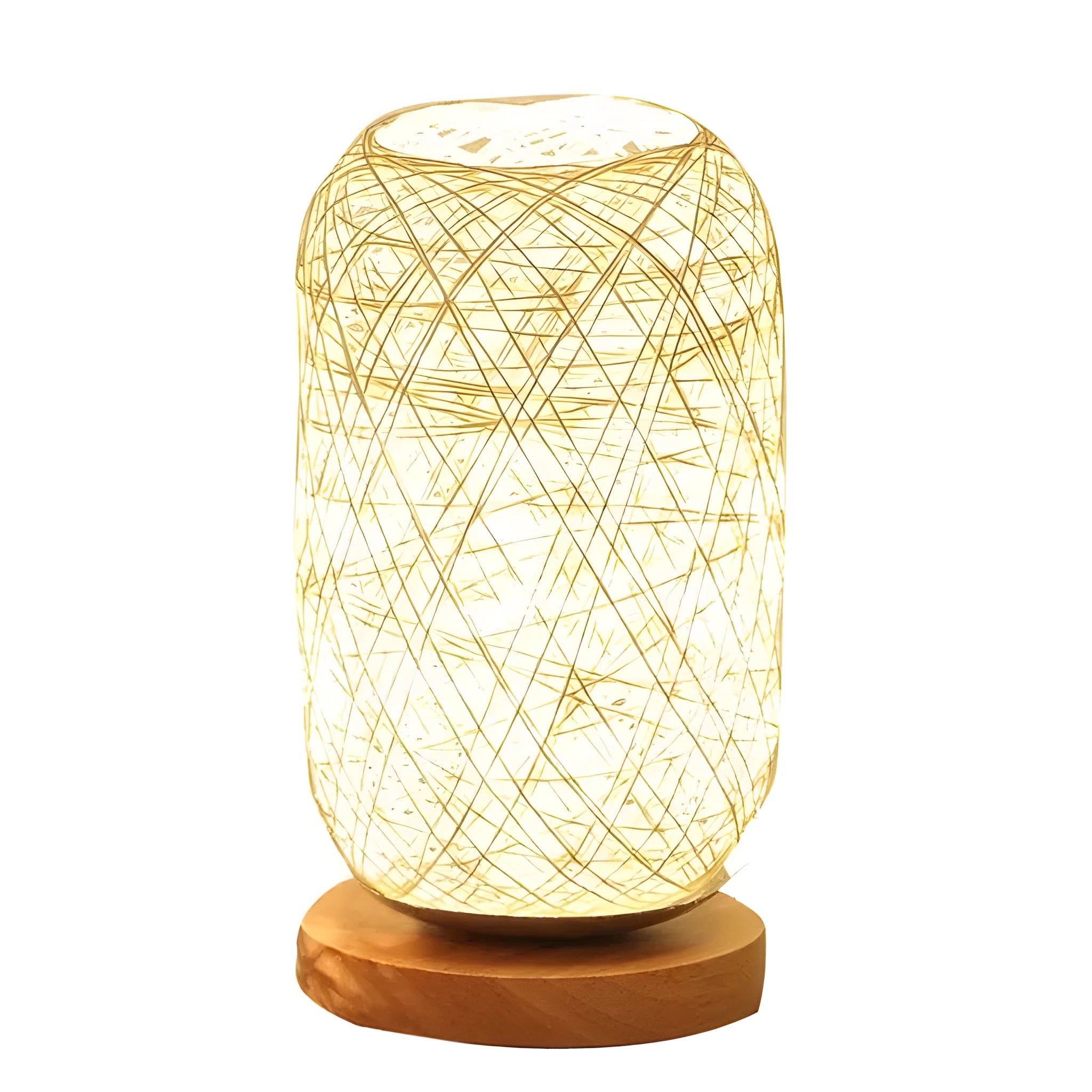 Woven hemp rope Sepak Takraw desk lamp with solid wood base and LED lighting