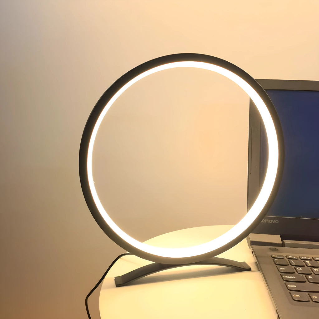 Modern minimalist desk lamp with metal stand, USB cable, and compact 25cm base in black warm light finish