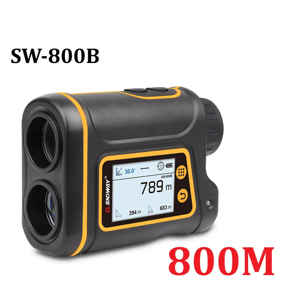 Handheld golf and outdoor laser rangefinder device on a green.