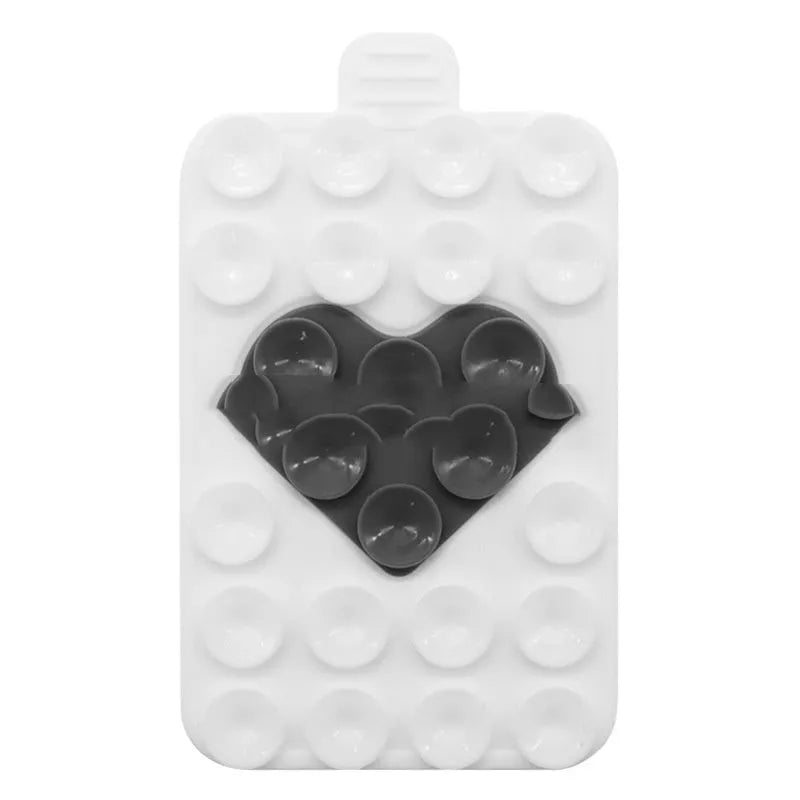 Double sided silicone suction cup phone case holder in gray white, showing hot pressed construction for universal fit on smooth surfaces