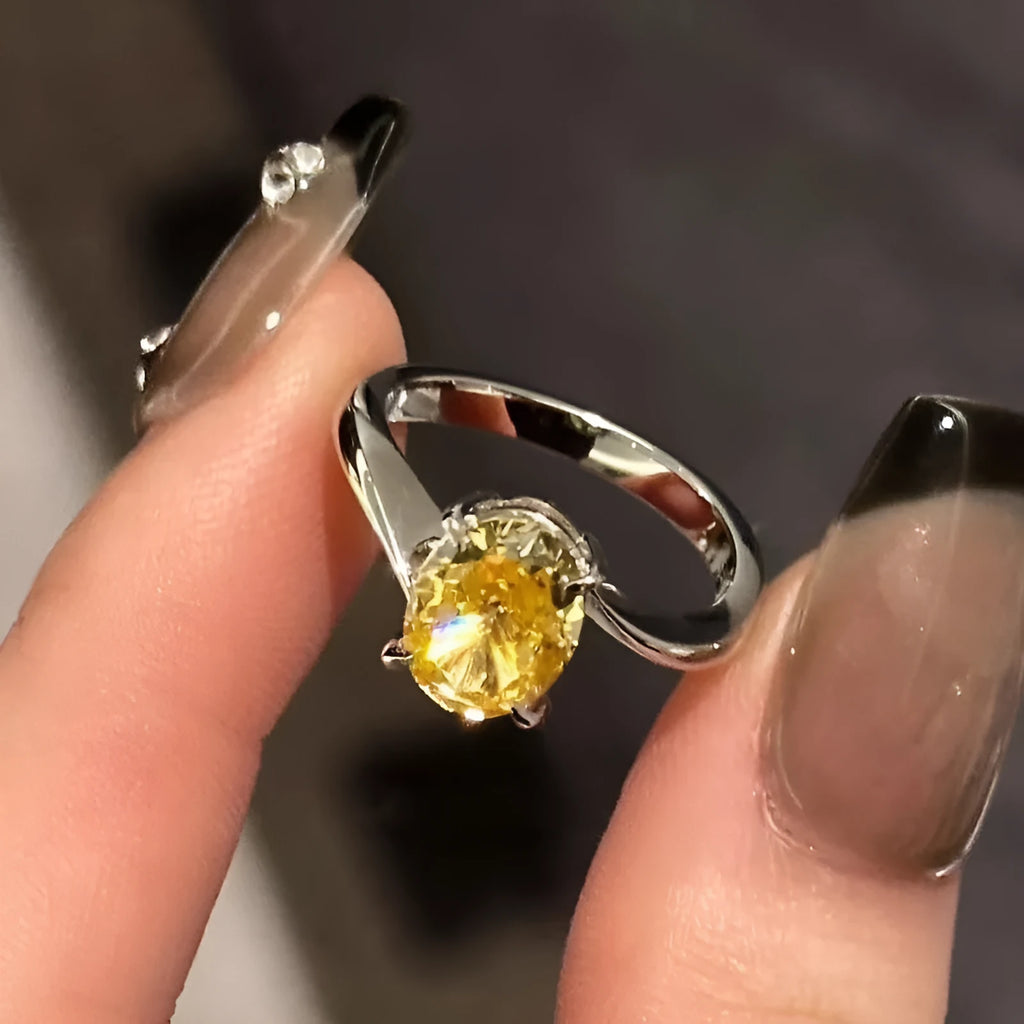 Women's yellow rock sugar crystal fashion ring on copper band with Seiko treatment