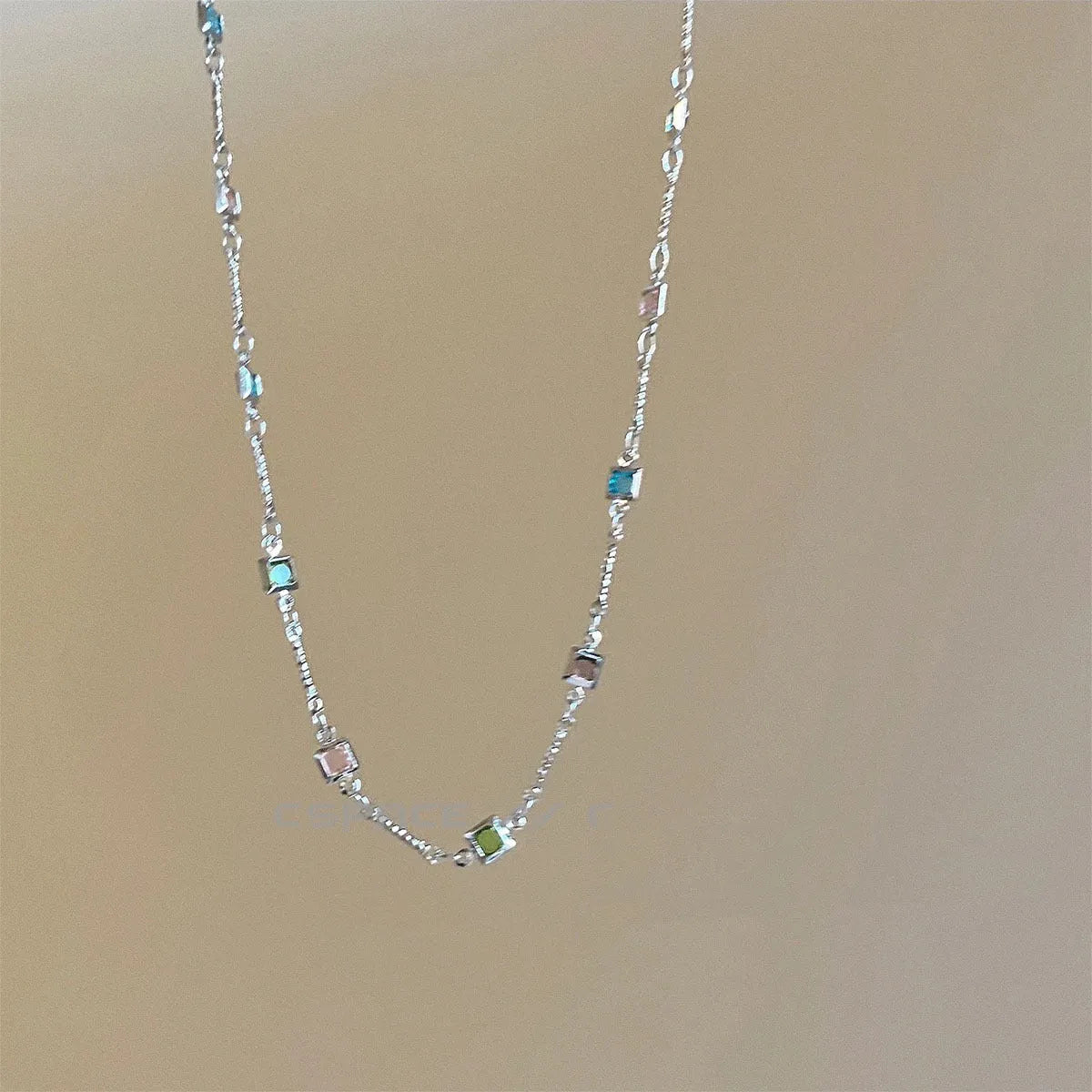 Square colour geometric clavicle chain necklace in gold finish with artificial crystal details