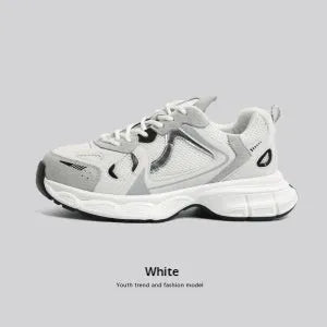 Mesh casual platform dad shoes in beige for men and women with height increasing mid heel