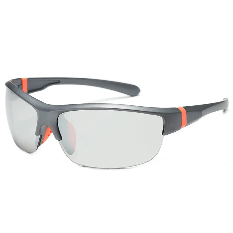 Men's windproof cycling sunglasses with a semi-frameless frame in a Bright Black colour option.