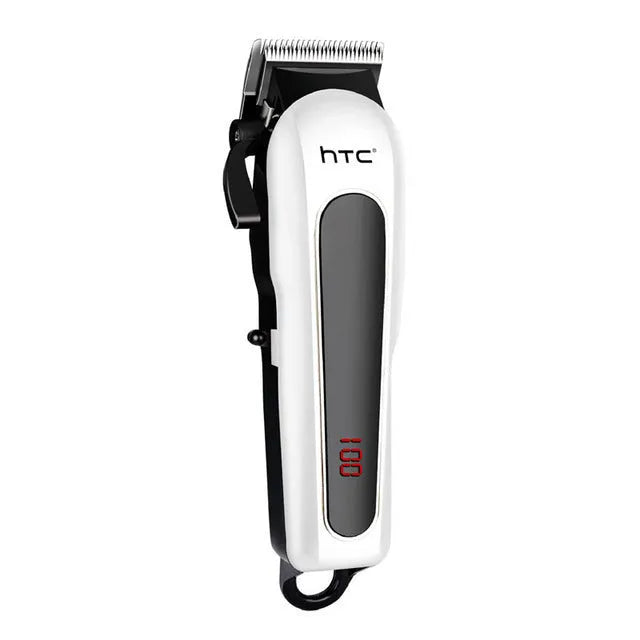 Professional digital electric hair clipper in black with four limiting combs and accessories for home grooming