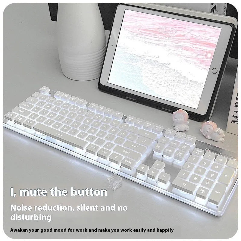 Button mute wired mechanical keyboard with USB cable in Metal Black blue backlight colour option.