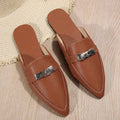 Light brown women's pointed-toe casual semi-slippers with a low block heel and slip-on design.