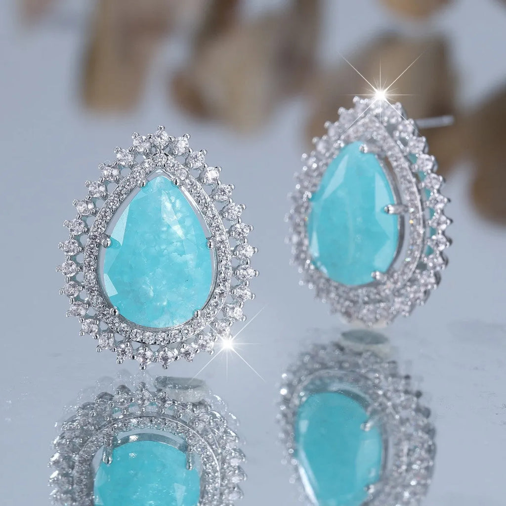 Women's heart-shaped water drop earrings with electroplated platinum ice flower diamond finish