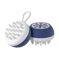 Yellow silicone pet bath brush with comb teeth and massage nodes on a 2-in-1 head.