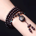 Zambian rosewood Buddha beads bracelet with 108 wooden beads and flat lotus pendant on string