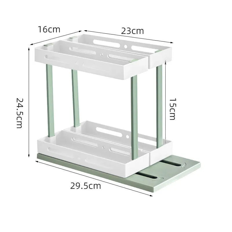 Plastic pull-out spice rack with double layer in milk white for under sink kitchen cabinet storage