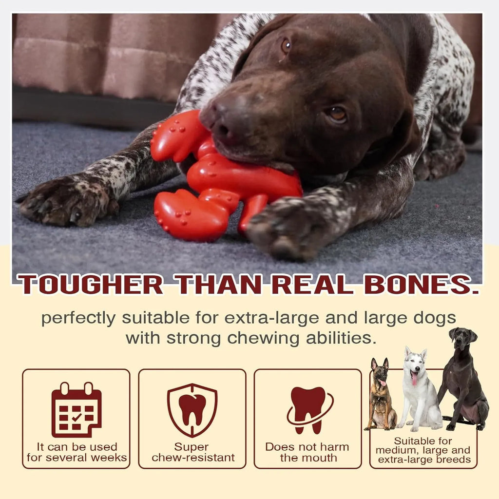 Large red nylon bone-shaped chew toy for aggressive chewing big dogs on a white background.