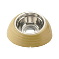 Stainless steel cat bowl in beige plastic base feeding station for pets