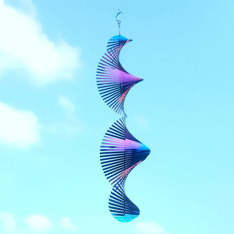 Rotating metal wind runner garden decoration outdoor pendant 12.8x60cm silver and colourful