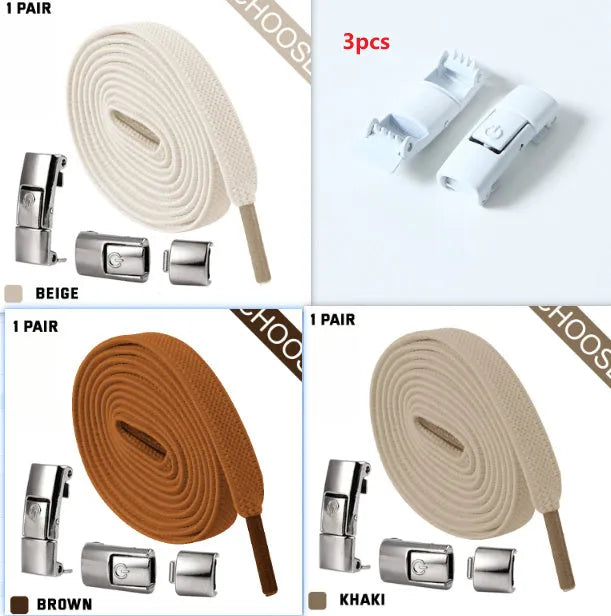 Set of press lock elastic no-tie shoelaces in 8mm widened flat design on a white background.