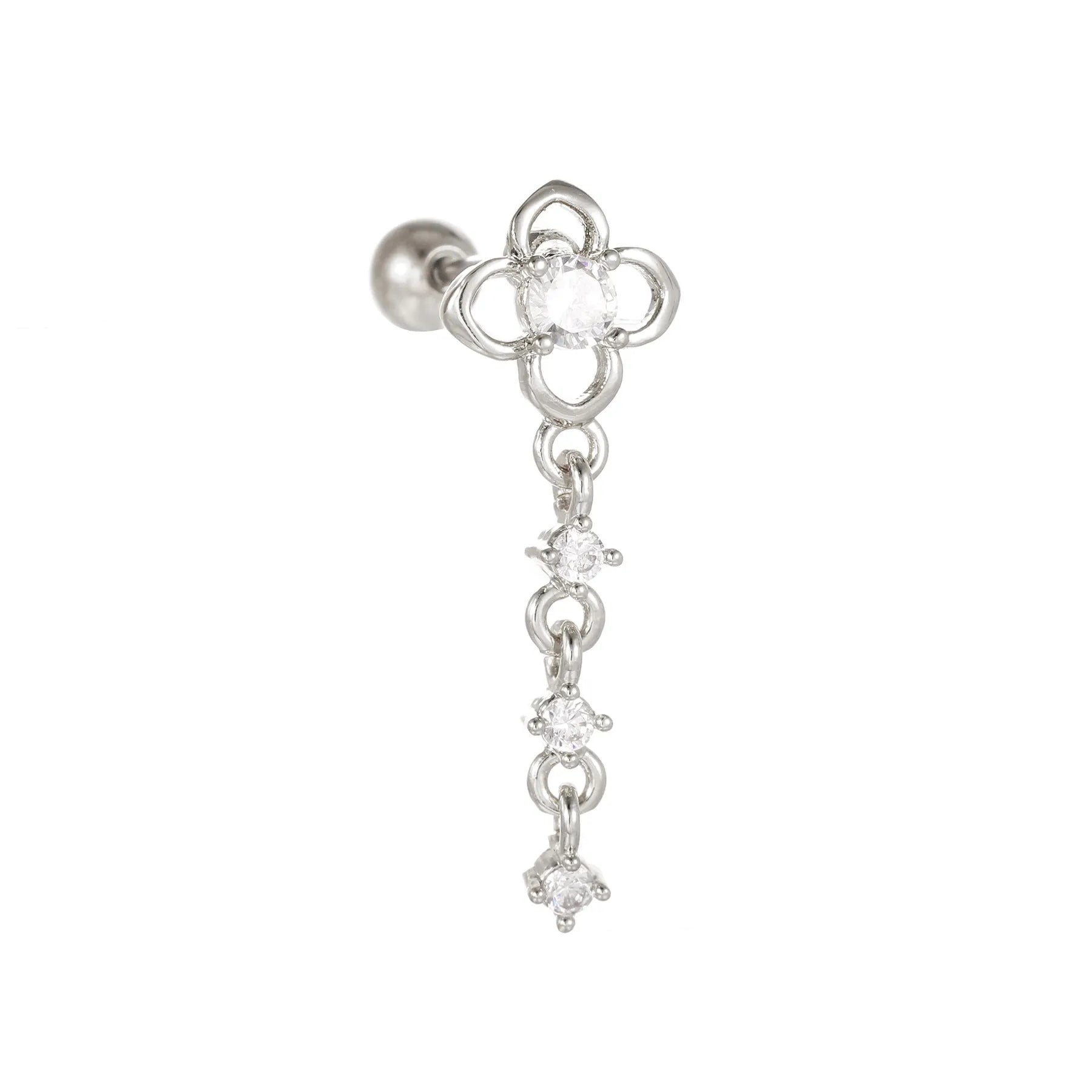 Star moon cubic zirconia pendant cartilage earring chain hoop in copper with gold finish