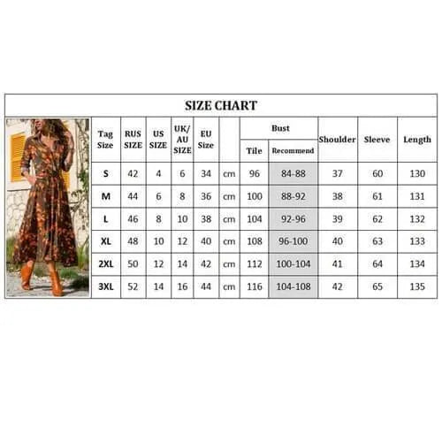 Women's printed chiffon V-neck dress with high waist and A-line skirt on a hanger.