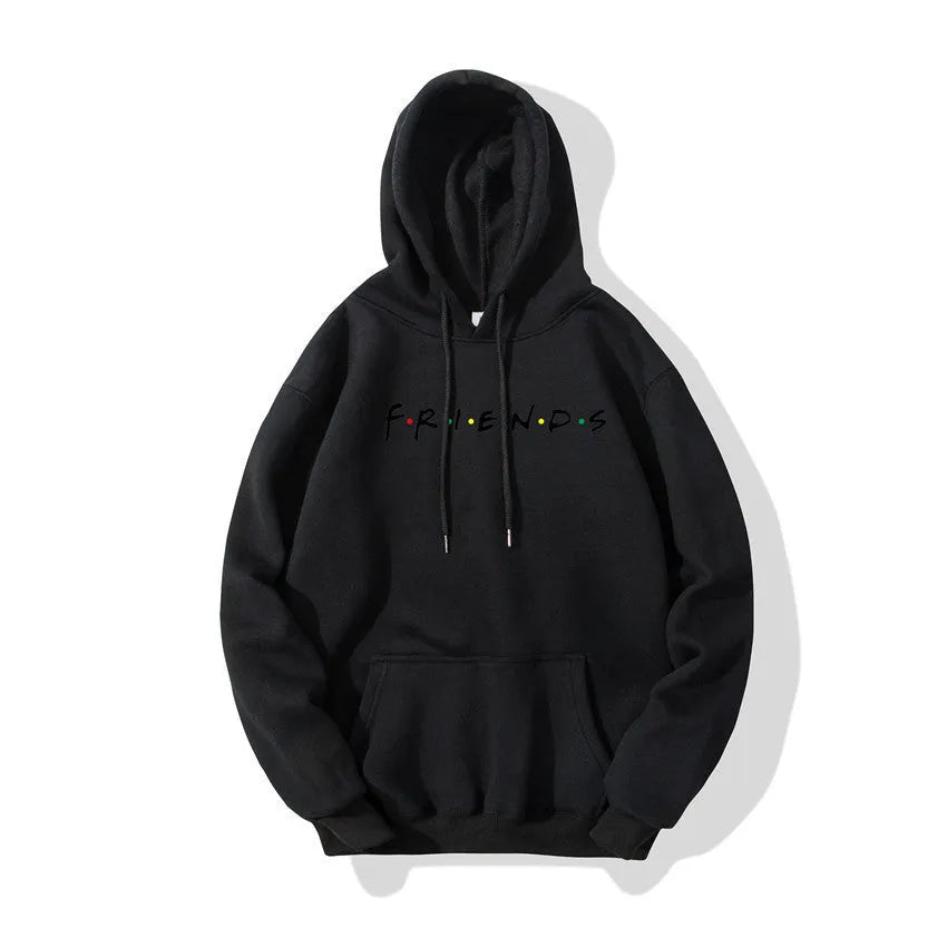 Letter printed plush hoodie in black available in sizes S to 3XL