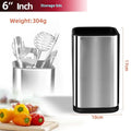 Black and white multifunctional kitchen tool holder with detachable bottom for storing knives and cutlery.
