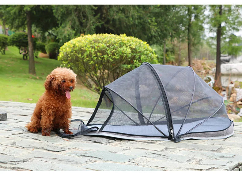 Folding cloth cat travel tent in L code size with half-mesh ventilation panel