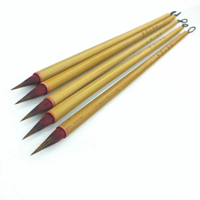 Small red hair Chinese writing brush with 23cm bamboo handle and traditional brush tip