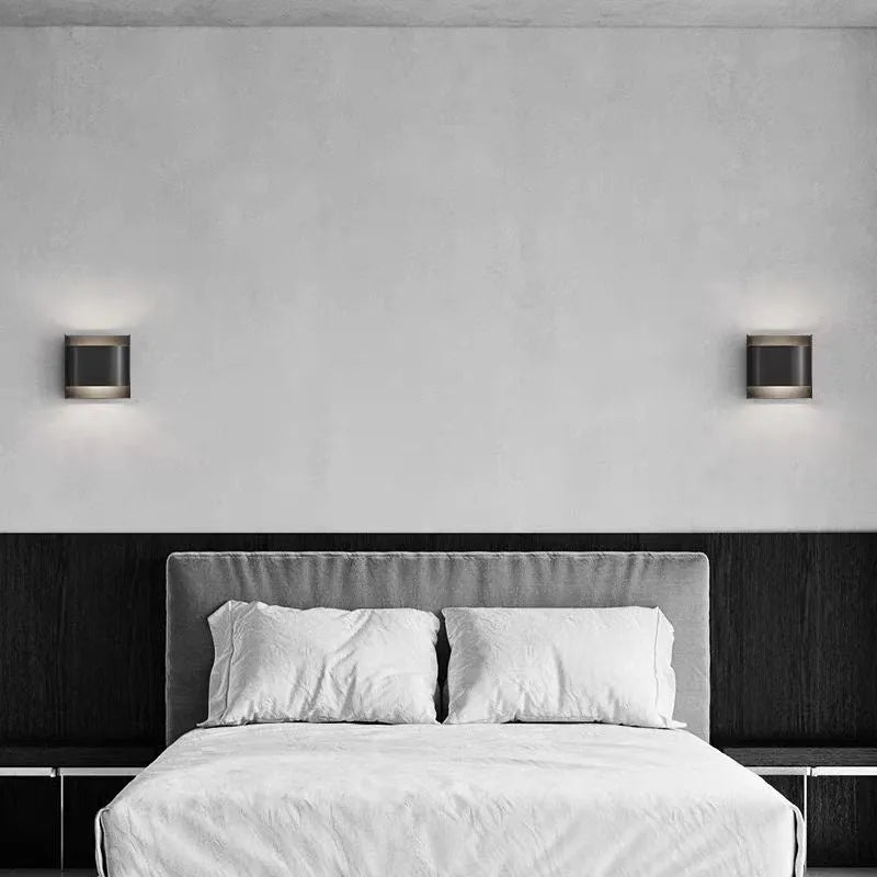 Modern minimalist full copper wall lamp in brushed copper finish, square shape, 20cm x 20cm size