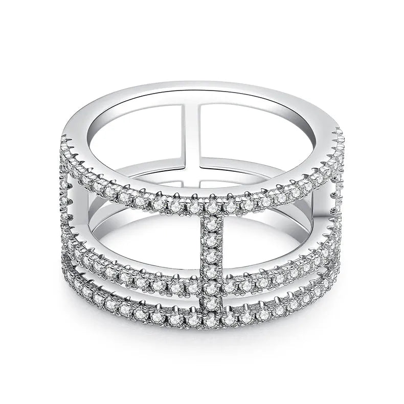 Moissanite wedding ring S925 silver platinum-plated with diamond pen test