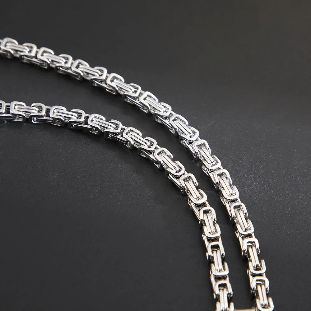 Titanium steel men's water ripple pendant necklace with geometric design and emperor chain
