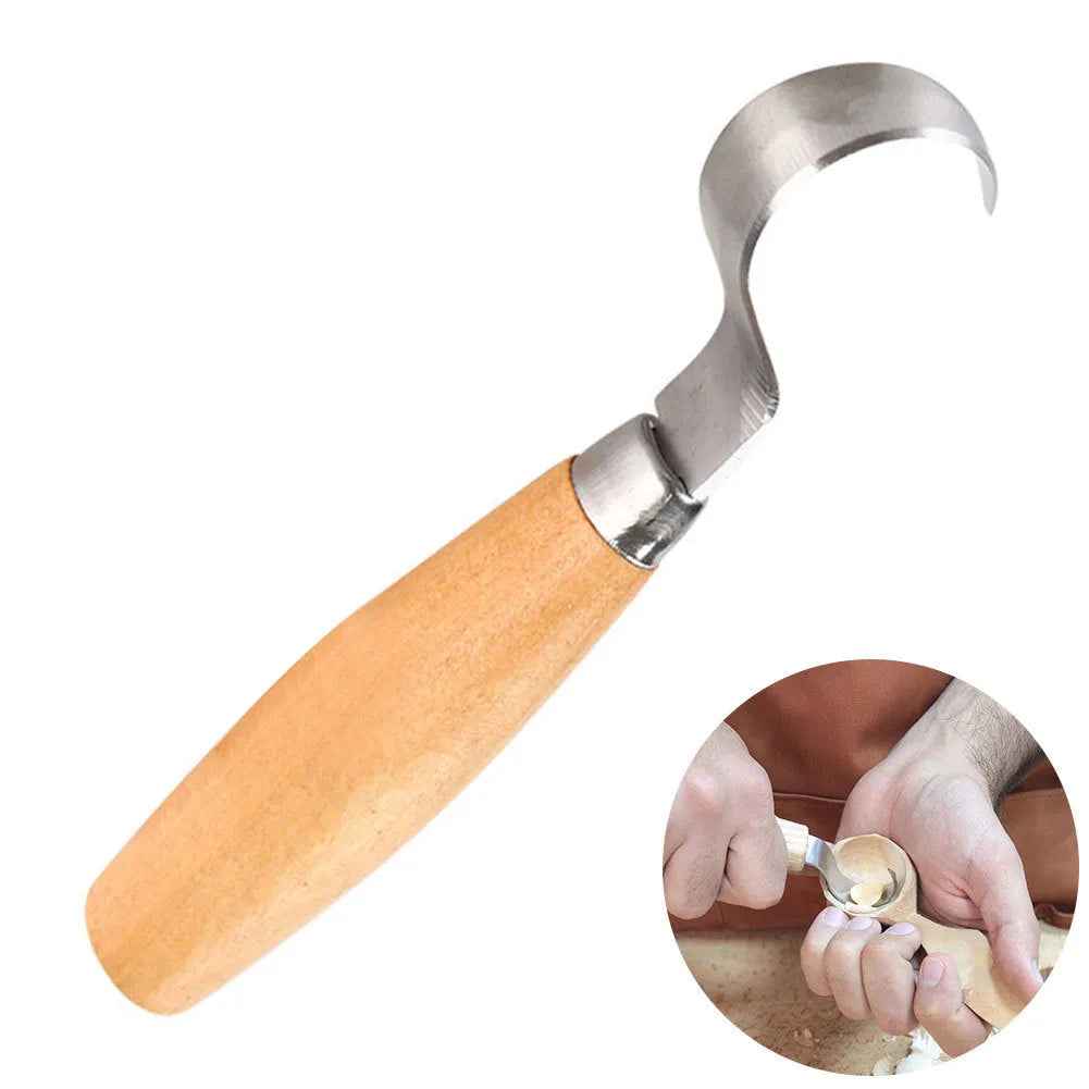 FastCraft curve carving knife with stainless steel blade and wooden handle for woodworking