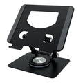 360-degree rotating aluminium alloy desktop folding tablet bracket, P2028, black colour, folded flat view