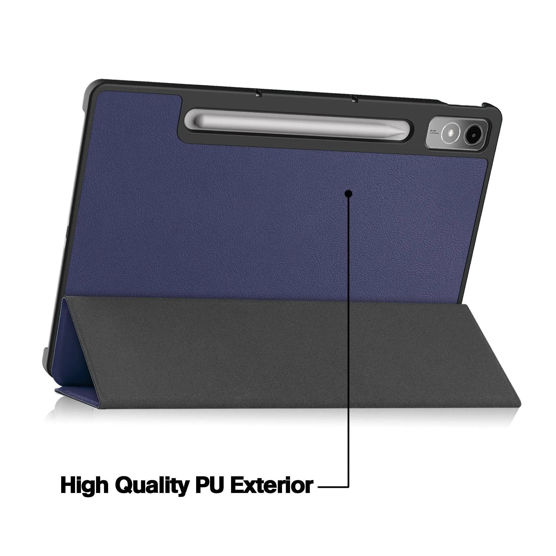 Lenovo Tab P12 protective case in apricot colour with a 3-fold stand open, showing the magnetic closure.
