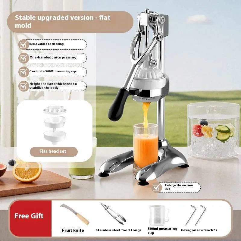 Commercial manual orange juicer with stainless steel and nylon construction options for bar and restaurant use