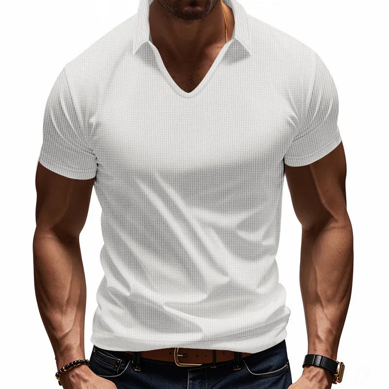 Men's casual V-neck short sleeve cotton blend tee in loose fit summer design
