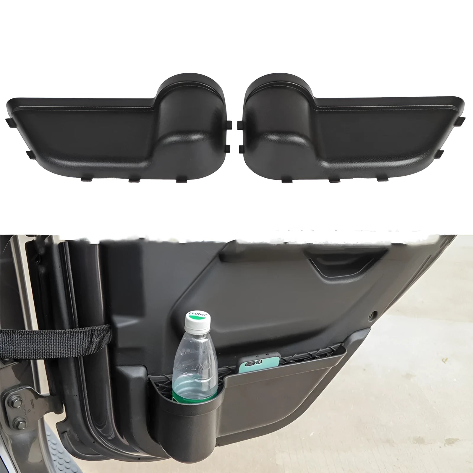 Black ABS plastic door storage box organiser for Jeep Wrangler JK and JL models