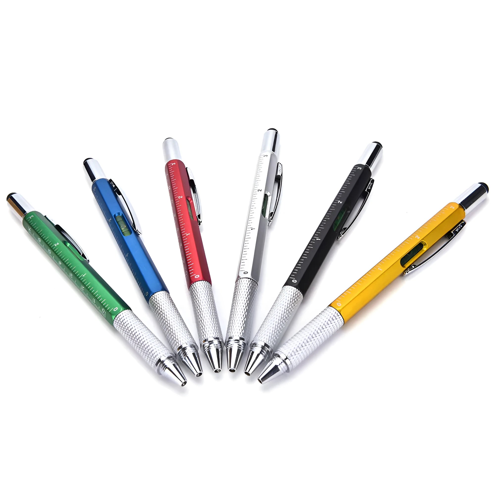 6 in 1 multi-function touch screen stylus ballpoint pen with screwdriver tips and spirit level in black