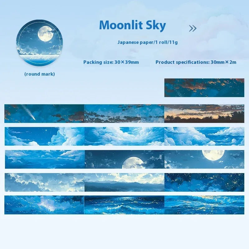 Japanese paper sky theme decorative washi tape roll showing colourful clouds design on 30mm width tape